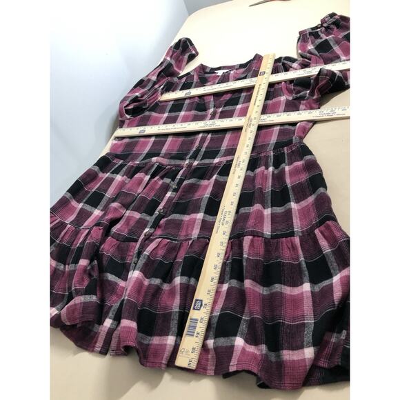 Time & True Women Flounce Tiers Dress XXL Boho Vacation Henley Neck Long Sleeve - Picture 8 of 13